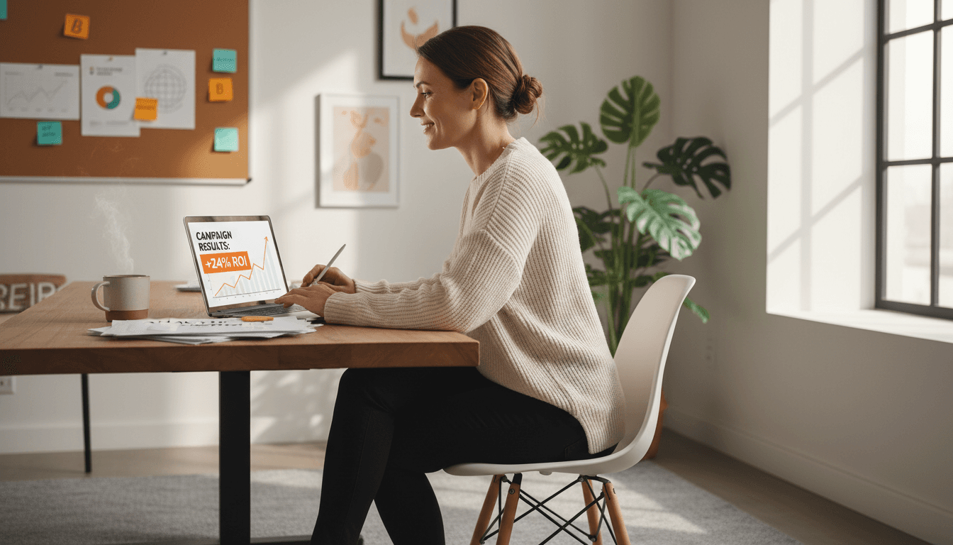 Business owner reviewing successful paid advertising campaign results