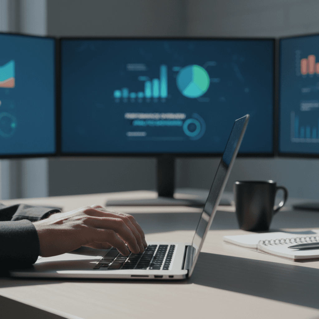 Digital marketer reviewing campaign analytics on laptop dashboard